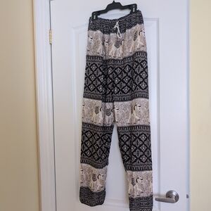 Black and Cream Elephant Print Pants
